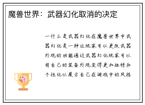 魔兽世界：武器幻化取消的决定